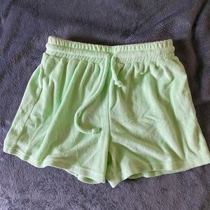 Light green terry cloth drawstring shorts